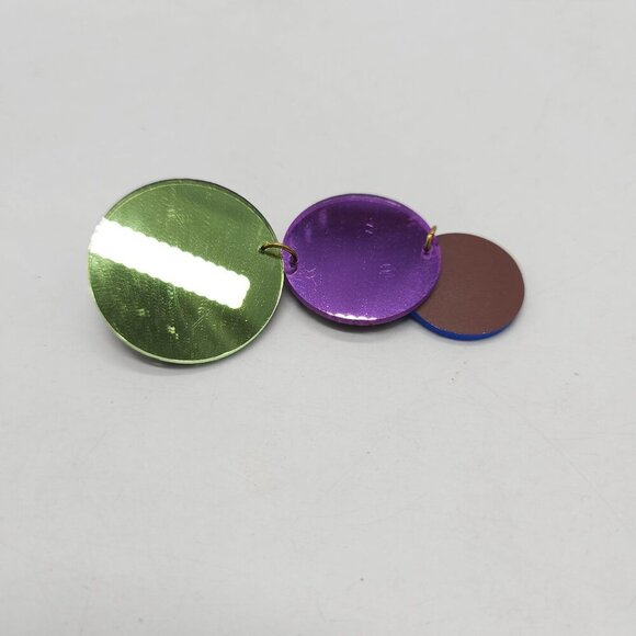 Vintage 1980s Green Purple Blue Acrylic Disc Dangle Earrings Clip-On Retro - Picture 7 of 7